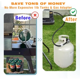 Propane Adapter Hose and Regulator for Blackstone 17inch and 22inch Table Top Griddle，Connects to 20-lb, Gas Grill and Griddle - Weather Resistant Corrosion Resistant， Stop Wasting Money (3ft Black)