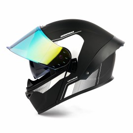Orthrus Full Face  Modular Flip Up Motorcycle OffRoad Dual Visor Silver Black Helmet XL