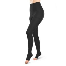 Ease Opaque Open-Toe Waist Highs - 15-20mmHg Mild Compression Stockings (Black, Small Long)