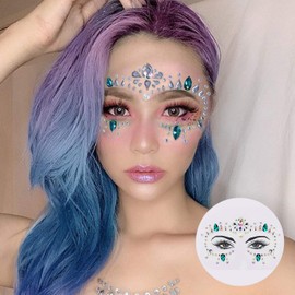 Face Jewels - Face Gems Mermaid Face Jewels Stick On, Face Rhinestones Gems Rave Eyes Body Face Crystals for Christmas Festival Music Carnival Party Makeup (6 Sets)