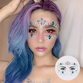 Face Jewels - Face Gems Mermaid Face Jewels Stick On, Face Rhinestones Gems Rave Eyes Body Face Crystals for Christmas Festival Music Carnival Party Makeup (6 Sets)