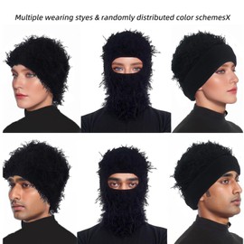 Ezovino Distressed Balaclava Ski Mask, Knitted Full Face Mask for Men/Women Black