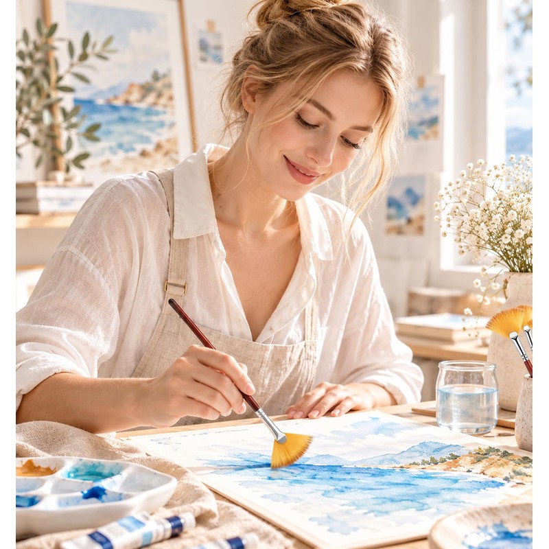12 Pcs Fan Paint Brush, Fan Brush for Painting