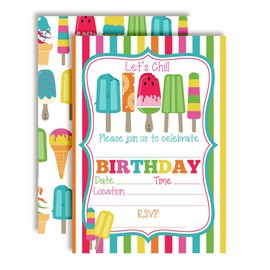 Amanda Creation Summer Popsicle Birthday Party Invitations, 20 5"x7" Fill-In Cards with Twenty White Envelopes
