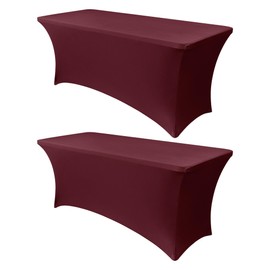 Obstal - Juego de 2 manteles ajustables rectangulares universales de elastano para mesas plegables estándar para fiestas, banquetes, eventos, ferias comerciales (rojo vino, 48 pulgadas de largo x 24