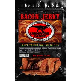 JURASSIC JERKY’S Carnivore Candy (2) pk Bacon Jerky “Sweet” Sampler - Old Fashioned Maple - Applewood Smoke Flavor 1 ea - 2oz Bags. Got Bacon?