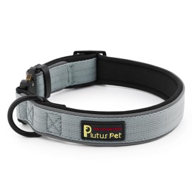 Plutus Pet Tactical Dog Collar, Reflective, Adjustable Heavy Duty Dog Collar, Soft Padded and Comfortable, for Small Medium and Large Dogs (Gray, L)