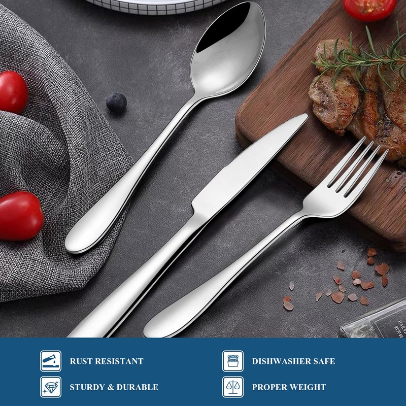 60-Piece Silverware Set, Wildone Stainless Steel Flatware Set Service for