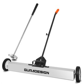 36-Inch Rolling Magnetic Sweeper with Wheels, 30lbs Capacity Heavy-Duty Magnet to Pick Up Nails, 33Inch Telescoping Magnetic Pickup Tool With Adjustable Handle.