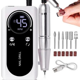 V4 Nail Drill Machine 2025 New 45000RPM Rechargeable with LCD Display Low Noise Professional Nail Polish Sander Set for Acrylic Nails:_White-45000RPM