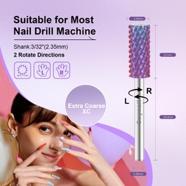 Cnynail 3/32" Small 5.35MM Barrel Bit Tungsten Carbide Nail Drill Bit Safety Bit for Gel & Acrylic Removal, 2- Way Rotating Efile Tip, Salon Electric File Accessory (XC Girt, Purple)