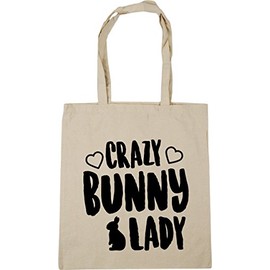 Hippowarehouse Crazy bunny lady Tote Shopping Gym Beach Bag 42cm x38cm, 10 litres