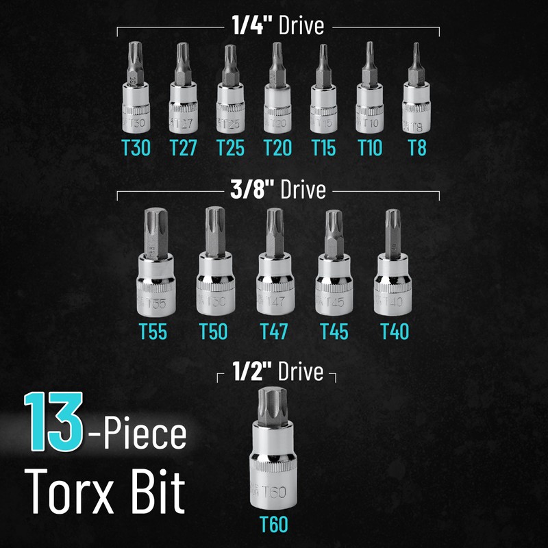 Bates- Torx Bit Socket Set, 13 Pieces Set with Case,