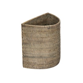 KOUBOO Rattan Laguna Half-Moon Waste Basket Trash Can – Laundry Room Storage, Wicker Garbage Can, Office, Bathroom, Kitchen, Bedroom Waste Basket, Gray - Brown