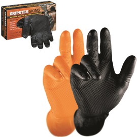 Solidstar Gripster Skins Nitrile Grip Gloves, Disposable Gloves, Black/Orange, Size 7 (S) - 12 (XXXL) Box of 50 (8 (M), Black)