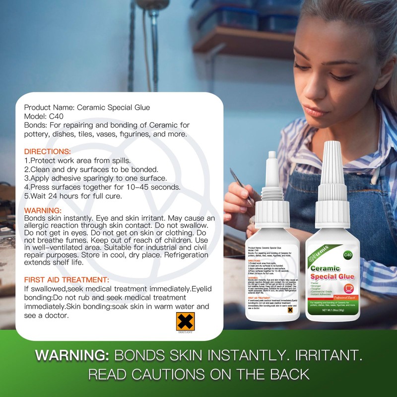 Viomis 30g Ceramic Glue, Instant Ceramic Super Glue for Porcelain