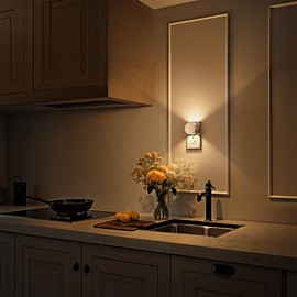 Night Lights Plug into Wall [2 Pack], White Night Light Dusk to Dawn Sensor Nightlight, Brightness Adjustable 3000K Soft White, Dimmable Plug in Night Light for Bedroom, Hallway, Stairs, Kitchen