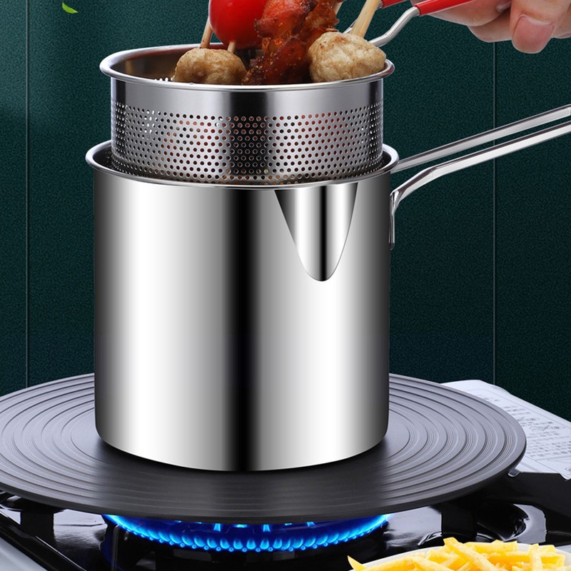 Stainless Steel Deep Fryer Pan Durable Portable Mini Long Handle