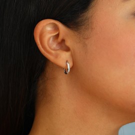 Feskive Gold Hoop Earrings for Women 14k Gold/Silver Plated Irregular Small hoop Earrings for Women Trendy Crossed Stud Earring Dainty Cubic Zirconia Jewelry