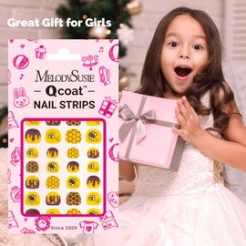 MelodySusie Qcoat Fully Cured Gel Nail Strips for Kids (Diligent Little Bee) - UV Free Nail Polish Strips, Long Lasting Gel Nail Stickers, Includes 40 Nail Wraps, 2 Prep Pads, and Nail File