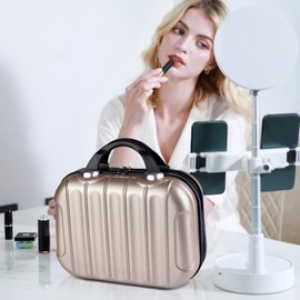 Balakaka Women's Hard Shell Cosmetic Case, 14 Inch ABS Cosmetic Bag, Vanity Case, Travel Bag with Handle and Zip, Beauty Case Hard Shell for Travel Trips, champagne, Cosmetic case