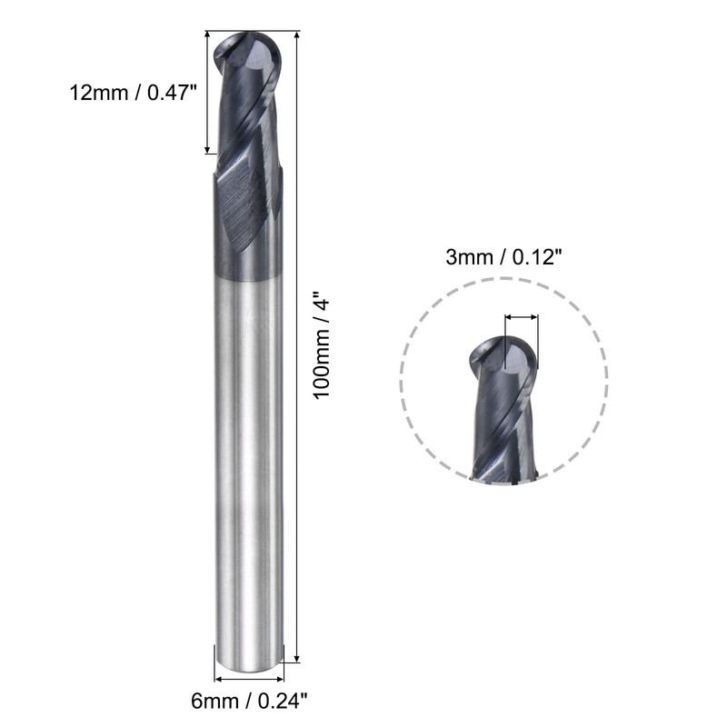 sourcing map Ball Nose End Mill 3mm Tip Radius Solid
