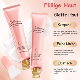 Soleneva Collagen Maske Overnight, Kollagen Gesichtsmaske Für Frauen, Peel Off Maske Gesicht Für Tiefe Hydratation & Straffung, Anti Falten Nachtmaske Hautpflege, Feuchtigkeitspflege Gesicht Beauty