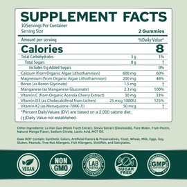 Calcium Gummies for Women + Magneisum Vitamin D3 K2, C, Zinc, Boron, Sustainable Algae (3rd Party Tested) for Bone Strength, Nerve, Calcium Absoption, Sugar Free Calcium Supplement, Vegan, 60 Counts