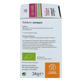 GSE Organic Folic Acid Tablets Pack of 120