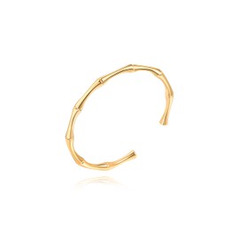 Aobei Pearl Thin Open Cuff Bracelet for Women 18K Gold Plated Bamboo Adjustable Size Wrap Bangle Bracelet