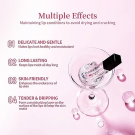 Suero Labial Rosa, Aceite Sérum Labial Hidratante Revitalizante de Larga Duración para Maquillaje, Brillo de labios en aceite, brillo de labios, bálsa