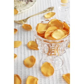 400pcs Satin Silk Rose Petals, Artificial Wedding Petals for Aisle/Table Centerpiece/Flower Girl Basket, Handmade and Reusable Flower Petals for DIY Party/Valentine's Day/Bridal Shower (Golden Sunset)