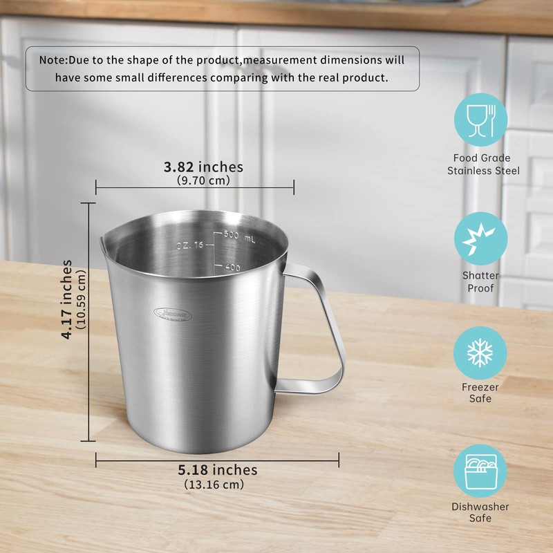 Newness Stainless Steel Measuring Jug with Handle – 3 Measuring