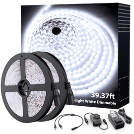 Onforu LED Strip Lights,39.37ft 6000K Dimmable Daylight White Tape Light,12m 720 LEDs 2835 Flexible Ribbon Mirror Light, 12V Adhesive Rope Lights for Kitchen, Under Cabinet, Bedroom