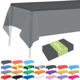 PLULON 4 Pcs Gray Tablecloths Plastic Disposable Table Cover for Rectangle Tables 54 x 108 Inch Waterproof Tablecloth for Birthday Baby Shower Wedding Fiesta Party Home Kitchen Dining Decor