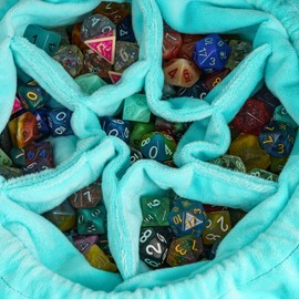 cusdie High Capacity Velvet Dice Bag with Pockets Storage Bag Capacity 200+ Dice Holder for DND RPG MTG Game Dices Collection, Blue / Cyan, pocket organizer