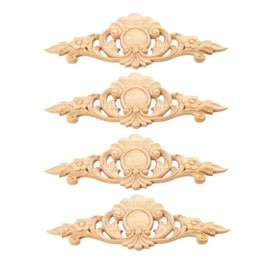 MUXSAM 4pcs Wood Carved Mouldings Onlay Applique Decal Long Unpainted Flower Door Home Decor 22 * 7cm European Style