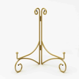 Gold Metal Easel Plate Stand, Decorative Iron Plate Holder for Picture Farme, Photo, Coolbook, Card, Platter, Decorative Plate, 10-inch, 1-Pack