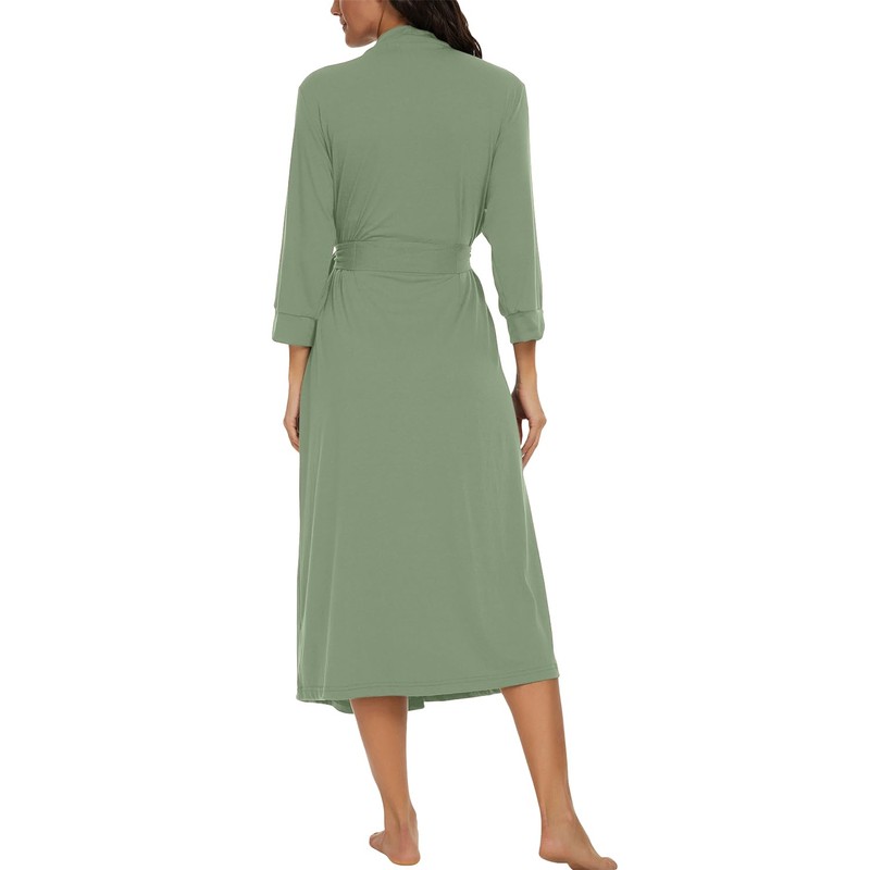 PrinStory Women's Bathrobe, Lightweight, 3/4 Sleeve, Dressing Gown, V-Neck, Kimono