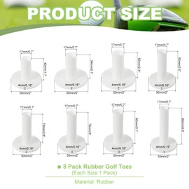 PATIKIL Rubber Golf Tee, 8 Pack Mixed Size Golf Practice Tees Training Driving Range Tee Stable Golf Ball Holder for Outdoor Indoor Hitting Mat Golf Mat, White