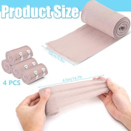 Elastic Bandage Wrap, 4 Pcs (4inch x 15ft) Durable Compression Bandage with Clips, Lightweight Portable Bandages for Ankle, Wrist, Arm, Leg Sprains