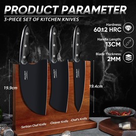 Dream Reach Butcher Knife Set - 3PCS Black Cleaver Knives Kit for Meat Cutting BBQ Outdoor Hand Forged Serbian Chef Cleaver for Mother Father Gift Idea