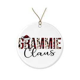 HTDesigns Leopard Grammie Claus Christmas Ornament - Red Buffalo Plaid Christmas Ornament for Grammie - Christmas Family Ornament Printed on Both Sides