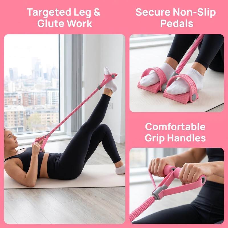 6-tube Pedal Resistance Bands with Handle，Sit-Up Training Equipment(pink)