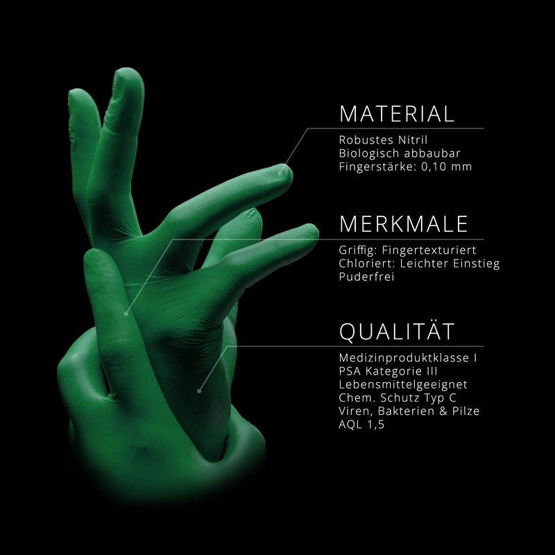 AMPri Biodegradable Nitrile Gloves, Green, 100 Pieces/Box, Size M, Powder