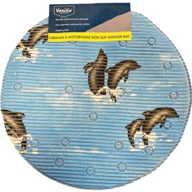 Vanilla Leisure Shower Mat Non Slip Anti Mould - 55cm Diameter - Shower Mats for Inside Shower - Shower Tray Mat for Caravan, Motorhome & Home - Suction Pads & Cushioned - Bath Mat for Bathroom Safety