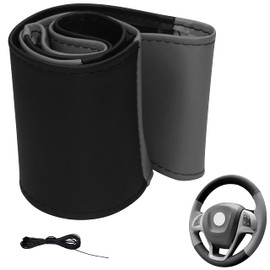 Generisch Steering Wheel Cover 4-Piece Car Steering Wheel Cover for Lacing Sewing M5 Black Grey Universal Size 37-39 cm