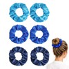 6-Pack Blue Satin Hair Scrunchies, Wide Pleated Design, Secure Hold