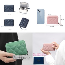 Riorune Bifold Wallet, Women's Mini Wallet, Compact Card Case, Coin Purse, Mini Wallet, Genuine Leather, YKK Zipper, Skimming-Prevention Function, navy