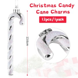 Candy Canes Christmas Tree, Pack of 12 Candy Cane Decoration, Christmas Decoration Candy Cane Pendant for Christmas Tree with Cord, Glittering Silver, 13 cm